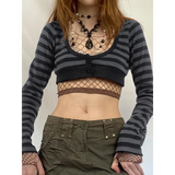 90s Grunge Style Striped Cropped Top