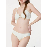 Ivory Mesh Chain Bikini Set – Long Sleeve Lace-Up Beachwear