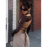 Backless Long Sleeve Crop Tops
