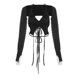 Backless Long Sleeve Crop Tops