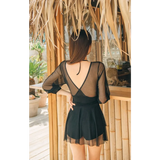 Mesh Low Cut Backless Swimsuit – Korean Beach Dress Biquinis 2025