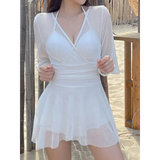 Mesh Low Cut Backless Swimsuit – Korean Beach Dress Biquinis 2025