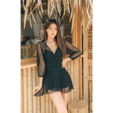 Mesh Low Cut Backless Swimsuit – Korean Beach Dress Biquinis 2025