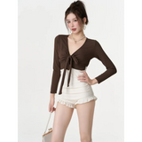 Bikini Set – V-Neck Long Sleeve with Ruffle High Waist