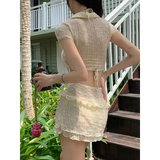 Ruffle Bikini Set – Sheer Short Sleeve Cover-Up with Skirt