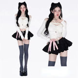 Off-Shoulder Crop Top & Black Mini Skirt Set – Kawaii Y2K