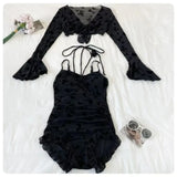 Butterfly Glitter Swimsuit – Kpop 3D Flower 3PCS Mesh Set