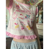 Harajuku Ruffle Cartoon Crop Tee