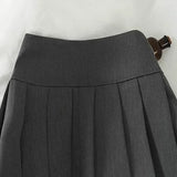 Harajuku Double Belt Pleated Tennis Skirt (Grey/Black)