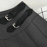 Harajuku Double Belt Pleated Tennis Skirt (Grey/Black)