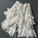 Double-Layered Waist Curtain Skirt - Asymmetrical Ruffle High-Low Cover-Up