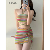 Bikini Set – High Waist Drawstring Skirt Korean Spice Style
