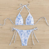 Ruched Floral Halter Bikini Set – Kawaii Beach Swimwear