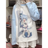 Dreamy Detachable Sleeve Tee – Kawaii Cat & Anime Harajuku Style Top