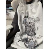 Dreamy Detachable Sleeve Tee – Kawaii Cat & Anime Harajuku Style Top