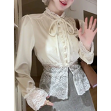 Ivory Lace-Trimmed Blouse – Elegant Retro Spring Style