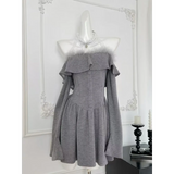 Off-Shoulder Lace Neckline Dress – Elegant Y2K Style