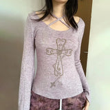 Embellished Cross Long Sleeve Tee – Spiritual Chic Top