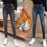 Thick Fleece-Lined High Waist Jeans