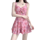 Floral Knot Front Mini Dress – Kawaii Swimwear Culotte One-Piece