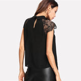 Women's Floral Lace Embroidery Cap Sleeve Blouse