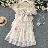 Off-Shoulder Floral Maxi Dress – Women's Summer Corset Sundress with Puff Sleeves