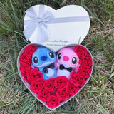 Kawaii Stitch Plush Gift Box – Heart Shaped with Roses, Valentine’s Day Gift Set