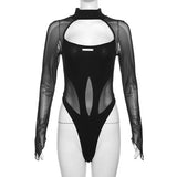 Goth Dark Sheer Mesh Long Sleeve Bodysuit