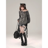Off-Shoulder Gothic Grunge Tee – Harajuku Dark Aesthetic Top