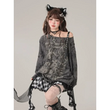 Off-Shoulder Gothic Grunge Tee – Harajuku Dark Aesthetic Top