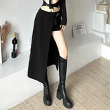 Gothic Techwear Mini Skirt – Irregular Hem, Buckle Detail, High Waist