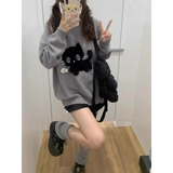 Gray Kawaii Cat Sweater Oversized Harajuku Soft Girl Pullover