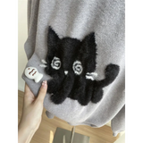 Gray Kawaii Cat Sweater Oversized Harajuku Soft Girl Pullover