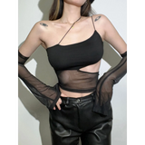 Grunge Cut Out Mesh Crop Top