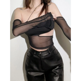 Grunge Cut Out Mesh Crop Top