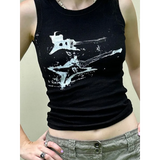 Guitar Print Tank Top - Ribbed Grunge Crop Top