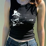 Guitar Print Tank Top - Ribbed Grunge Crop Top