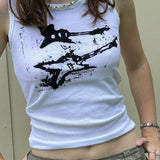 Guitar Print Tank Top - Ribbed Grunge Crop Top