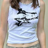 Guitar Print Tank Top - Ribbed Grunge Crop Top