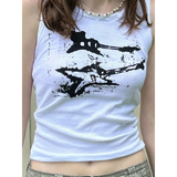 Guitar Print Tank Top - Ribbed Grunge Crop Top