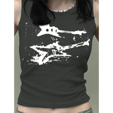 Guitar Print Tank Top - Ribbed Grunge Crop Top