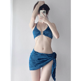 Black Chain Ring Halter Bikini Set – Korean Sexy Swimwear 3PCS Skirt