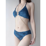 Black Chain Ring Halter Bikini Set – Korean Sexy Swimwear 3PCS Skirt