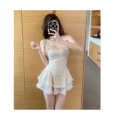 Halter Lace Swimsuit Dress – Ruffled Girly Slim Beachwear 2025