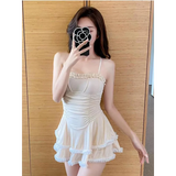 Halter Lace Swimsuit Dress – Ruffled Girly Slim Beachwear 2025