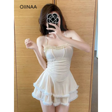 Halter Lace Swimsuit Dress – Ruffled Girly Slim Beachwear 2025