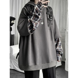 Harajuku Oversized Unisex Hoodie – Plaid Patchwork Grunge Style