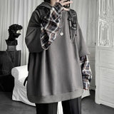 Harajuku Oversized Unisex Hoodie – Plaid Patchwork Grunge Style