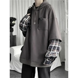 Harajuku Oversized Unisex Hoodie – Plaid Patchwork Grunge Style