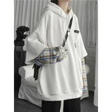 Harajuku Oversized Unisex Hoodie – Plaid Patchwork Grunge Style